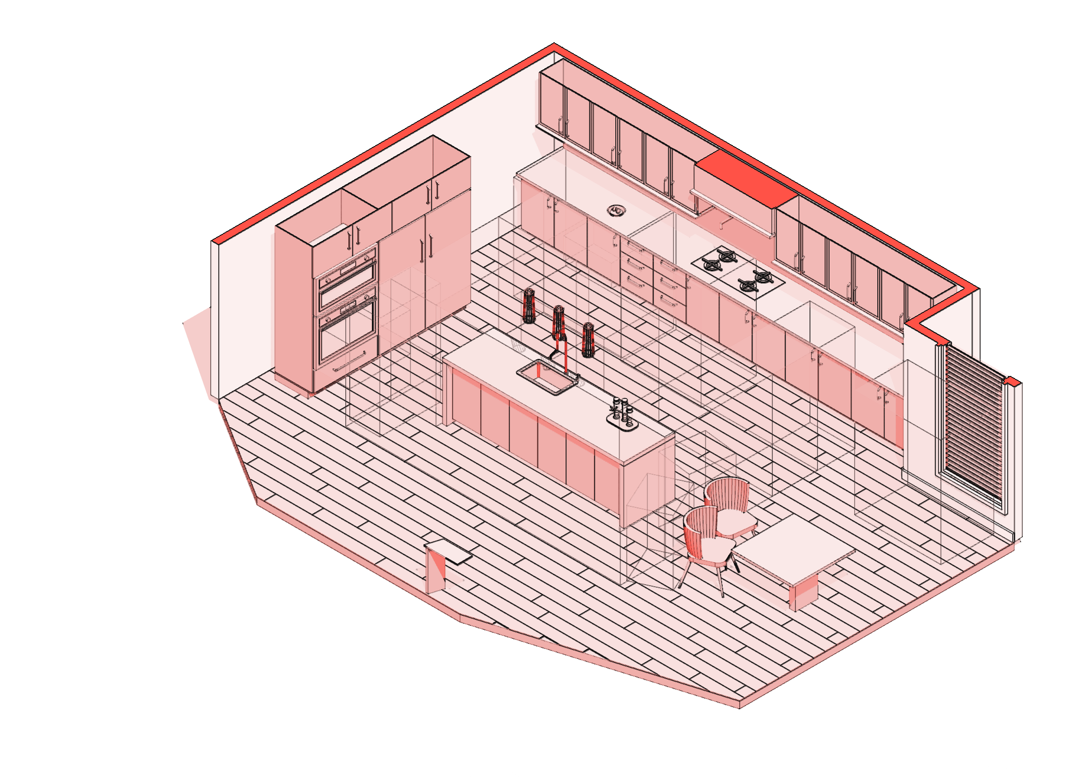 interior kitchen — exact model in red, pink, white and black