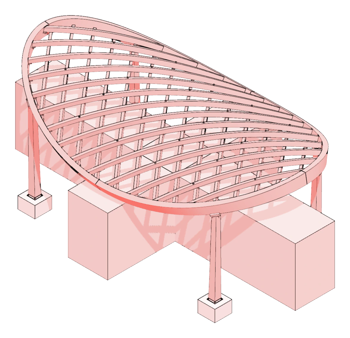 structure gridshell — exact model in red, pink, white and black