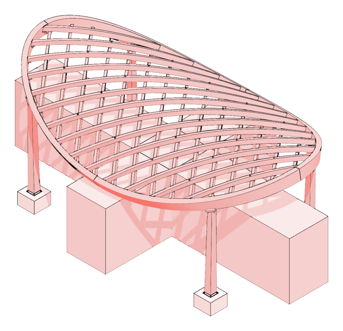 structure gridshell — exact model in red, pink, white and black
